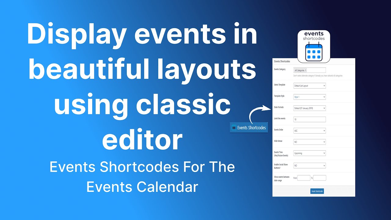 Show events using classic editor || Events Shortcodes For The Events Calendar
