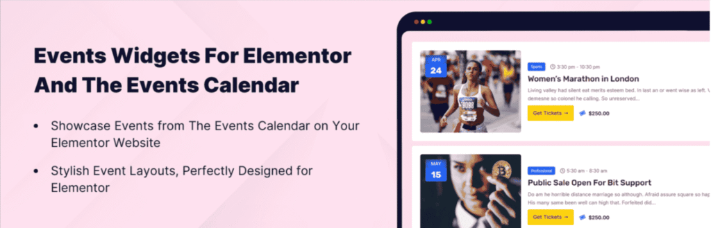 events widgets for TEC and Elementor