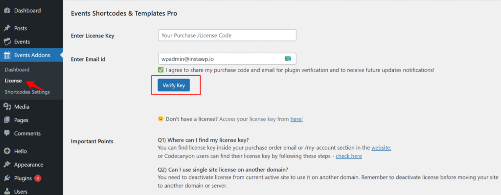 enter license key