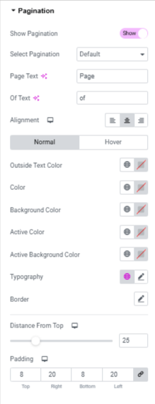 pagination settings
