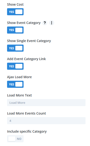 events module divi content settings
