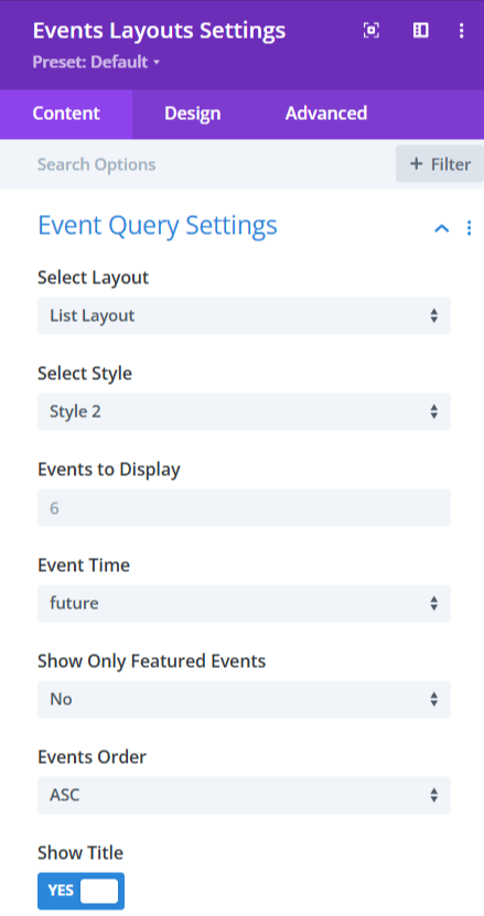 event content setting