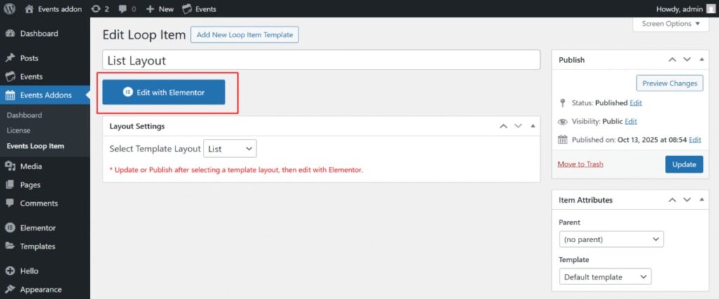 click edit with elementor