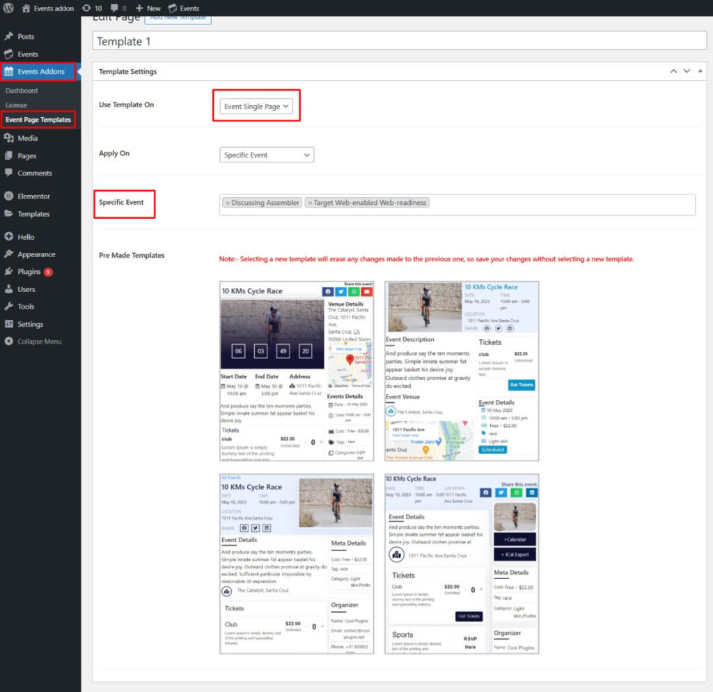 multiple events template