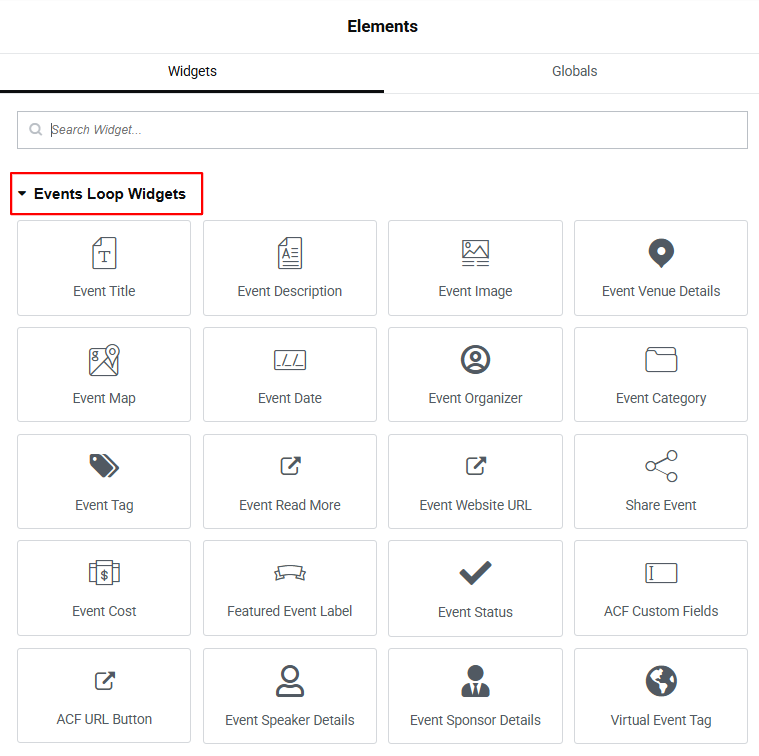 events loop widgets