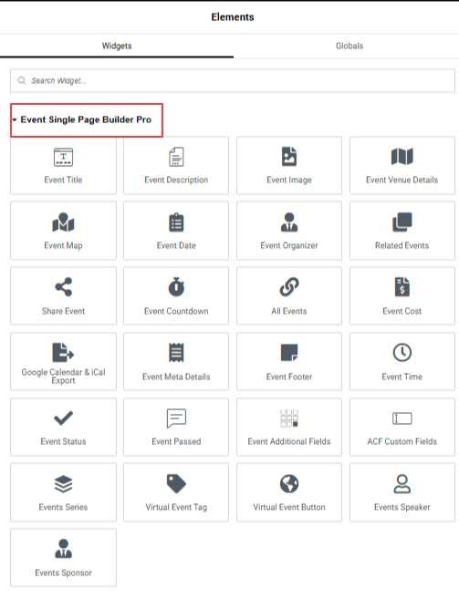 event single page widgets