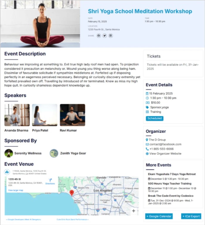 event single page template demo
