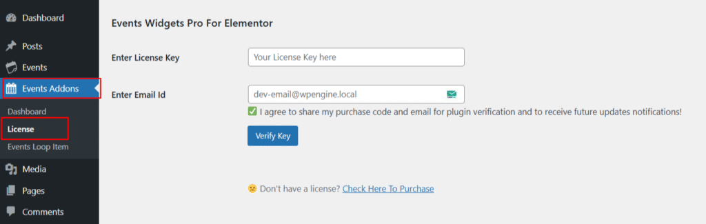 events widgets license