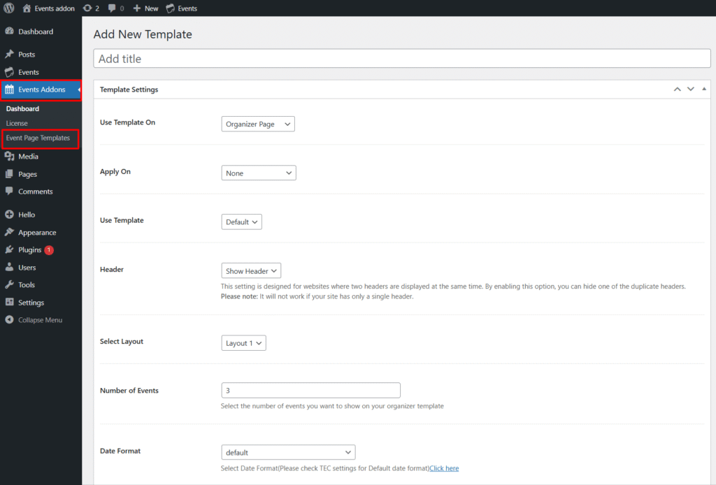 event organizer page non-elementor