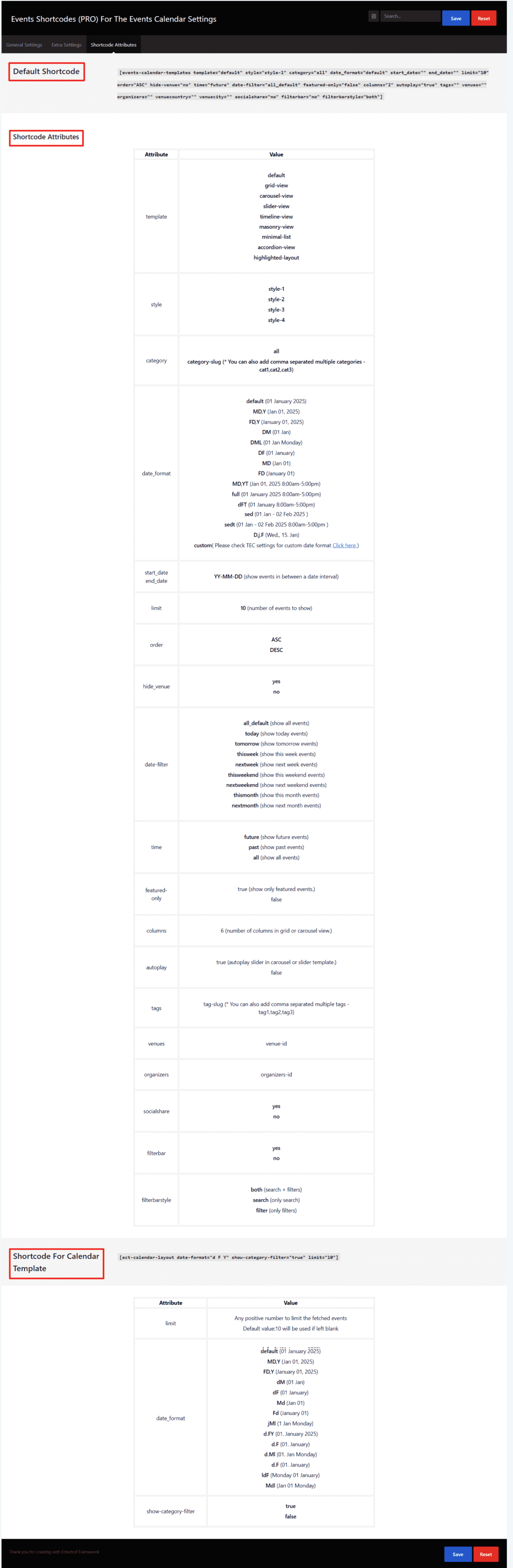 shortcodes and attributes