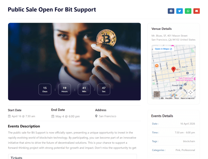 Events Calendar Single Page Builder – Elementor Live Demo