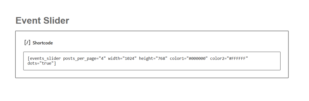 event slider shortcode