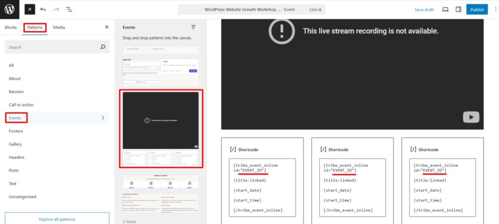 youtube with events block 