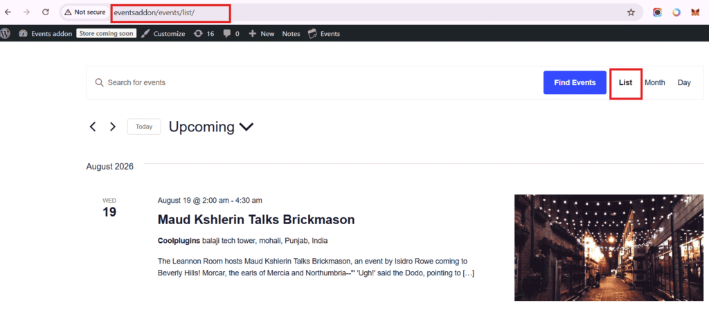 list view url