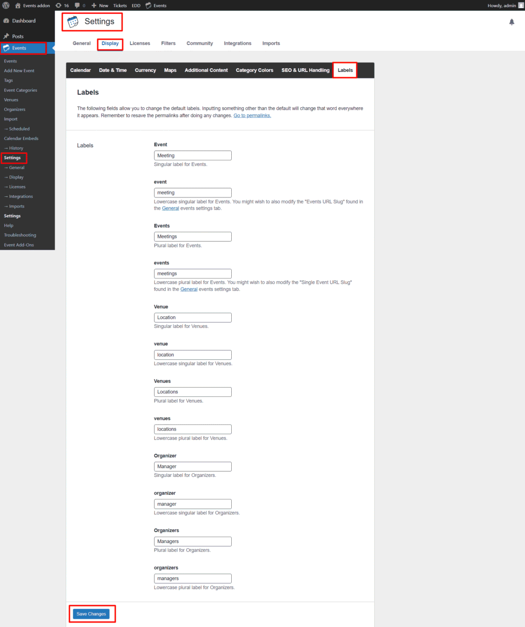 relabeler extension settings