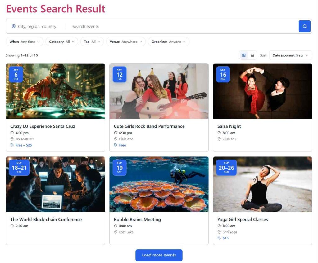 event search result output