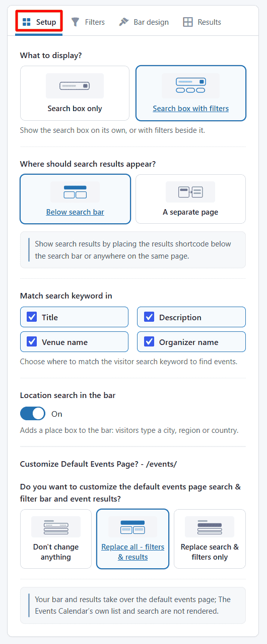 setup tab settings
